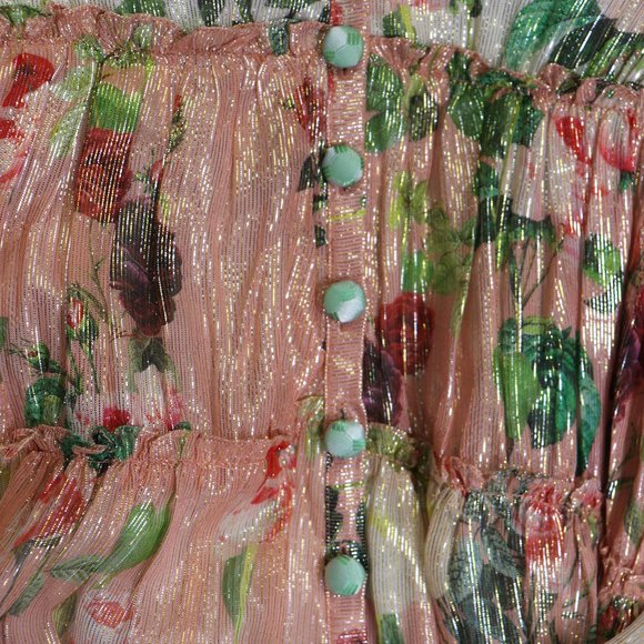 NWT Rococo Sand Ruched Long Dress Maxi Plunging V-Neck Metallic Green Pink XS - Picture 10 of 10